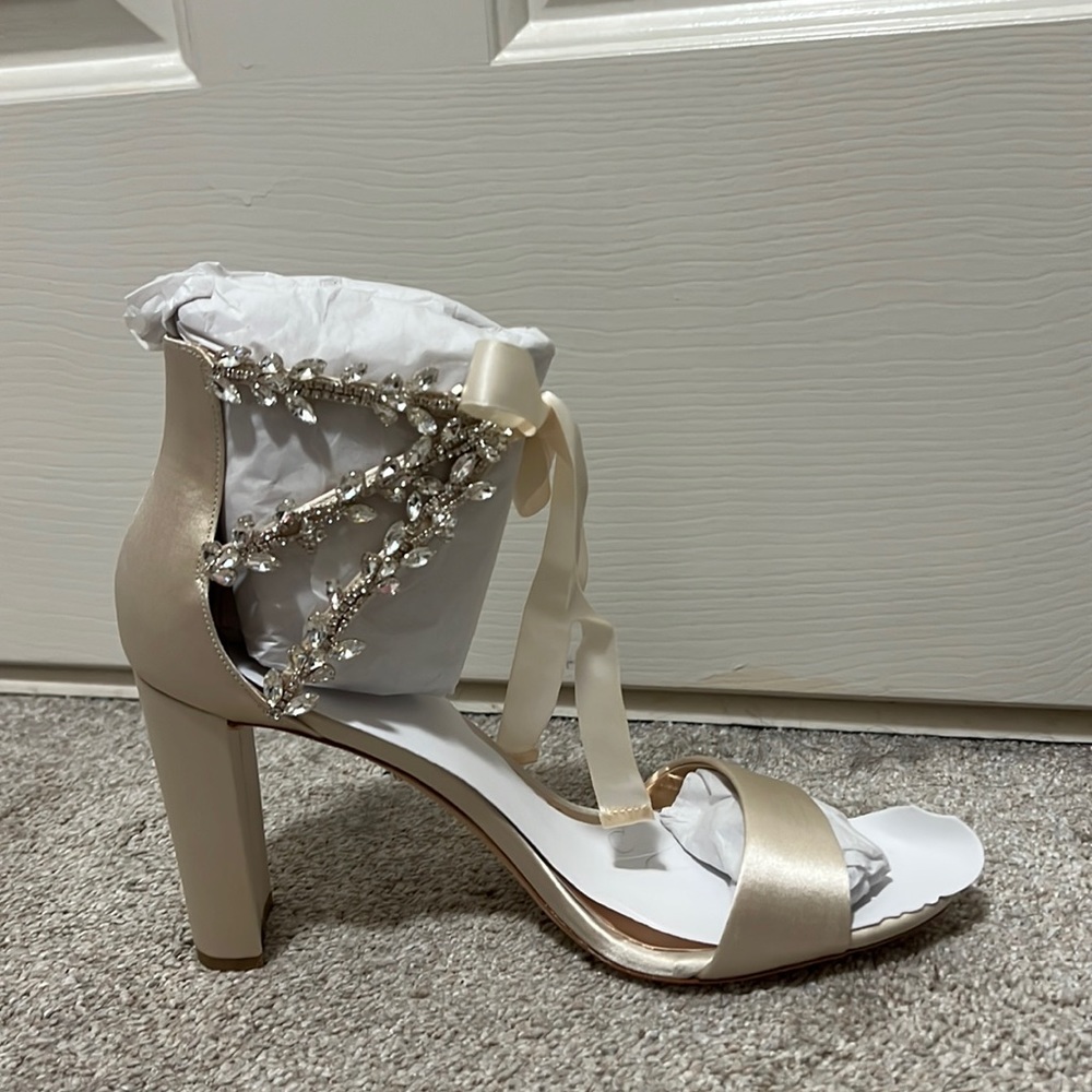 Badgley Mischka Everafter Ivory Satin Block Heels